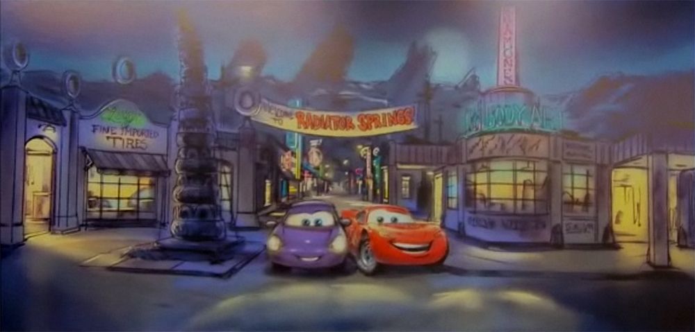 cars radiator springs night