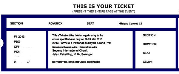 tiket percuma <i>F1 Petronas 2013</i>