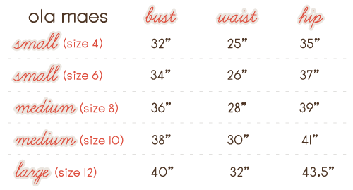 Ola Maes Sizes