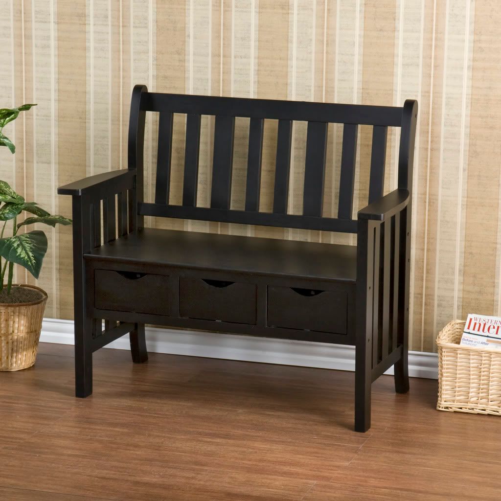 Holly Martin™ Pecos Black 3 Drawer Country Storage Hall Bench Seat  title=