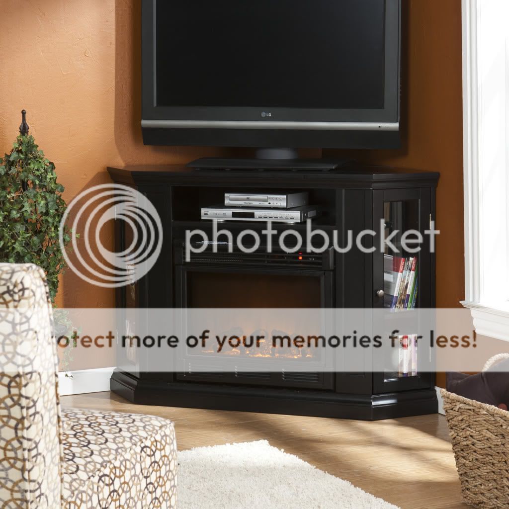 Black Electric FIREPLACE Media TV Stand Corner or Flat Wall Remote SEI 