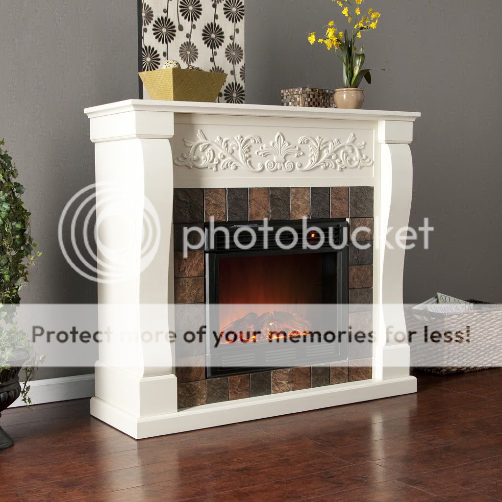 Ivory White ELECTRIC FIREPLACE Mantel Heater w/ Remote Holly & Martin